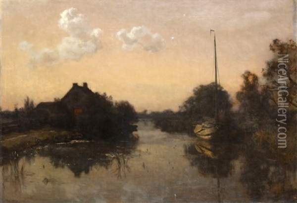 Zomernacht (moonlit Canal Scene, The Hague) Oil Painting - Willem Bastiaan Tholen