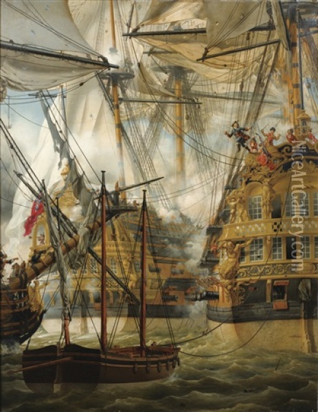 Le Combat Du Lys Et De La Gloire Contre Le Cumberland Oil Painting - Louis-Philippe Crepin