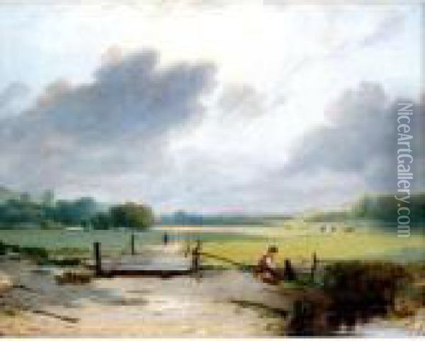 Angling In A Pond Oil Painting - Frederick Richard Lee