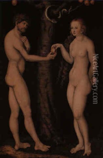 Adam And Eve Oil Painting - Lucas Cranach the Elder