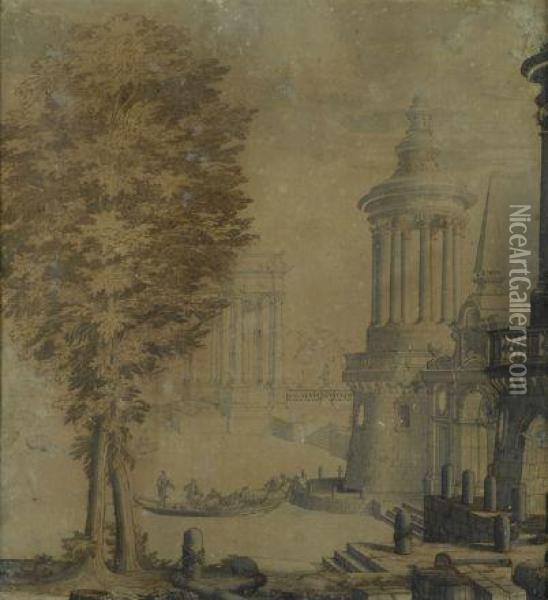 Capriccio Di Architetture E Figure Oil Painting - Ferdinando Galli Bibiena