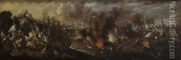 Escena De Batalla Naval Oil Painting - Francois de Nome