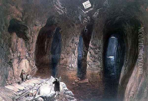 Bahr El Khabeer on The Great Sea- rockcut cisterns under the site of Solomons Temple, 1870 Oil Painting - William Simpson