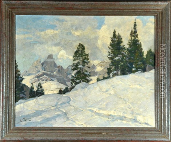Oberallgauer Berglandschaft Im Winter Oil Painting - Robert Franz Curry
