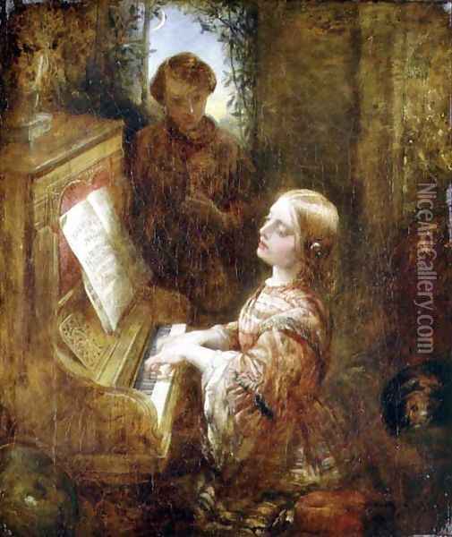 The Evening Hymn, c.1850s Oil Painting - Alfred Woolmer