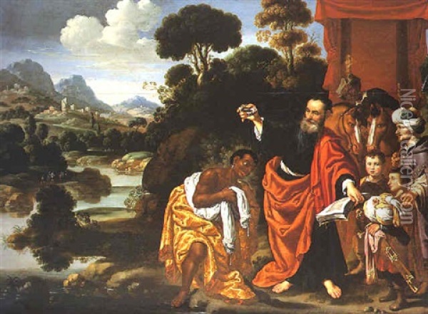 Saint Philippe Baptisant L'eunuque De La Reine Sandace Oil Painting - Jacob Symonsz Pynas