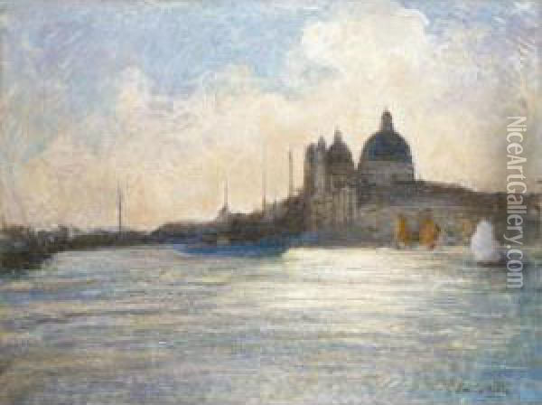 Venezia, Veduta Della Chiesa Della Salute Oil Painting - Emilio Borsa