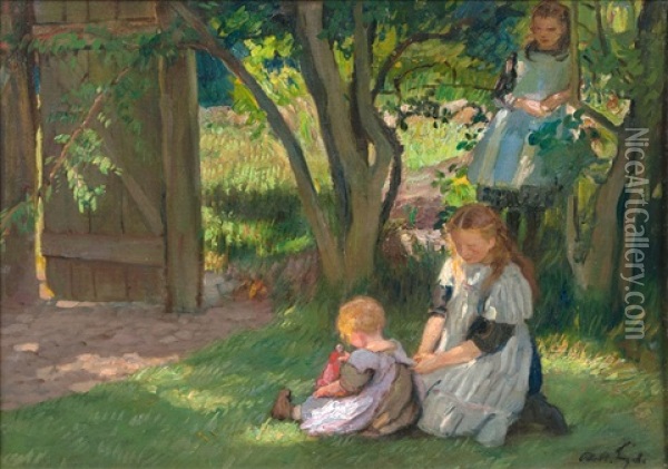 Drei Madchen Im Garten Oil Painting - Otto Heinrich Engel