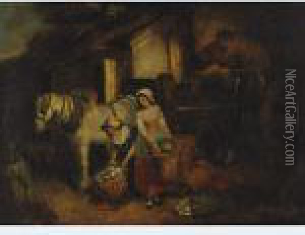 In A Carriers Stable Oil Painting - George Morland