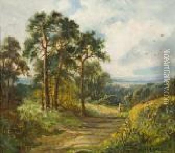 Figure On An Upland Path, Possibly Wales Oil Painting - Benjamin Williams Leader