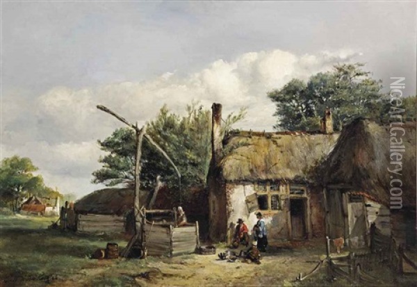 Peasants In A Farmyard Oil Painting - Mari ten Kate