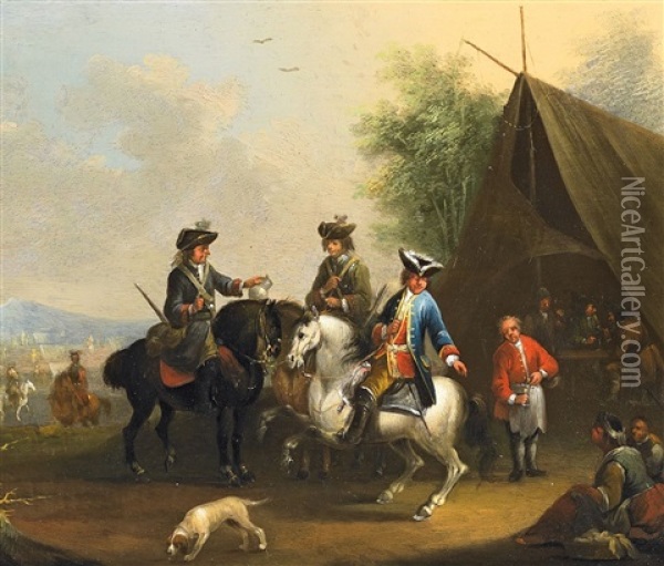Ludwig Ix Mit Soldaten Am Zeltlager Oil Painting - Johann Conrad Seekatz