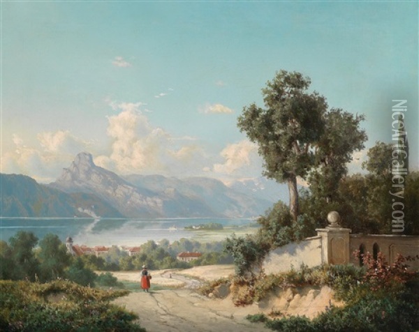 Blick Auf Gmunden Im Hintergrund Schlos Ort Oil Painting - Hugo Ullik