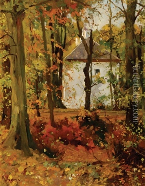 House In Between Trees Oil Painting - Jacob Ritsema
