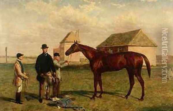 Thunderbolt a Chestnut Racehorse with his Owner and Jockey Oil Painting - Harry Hall