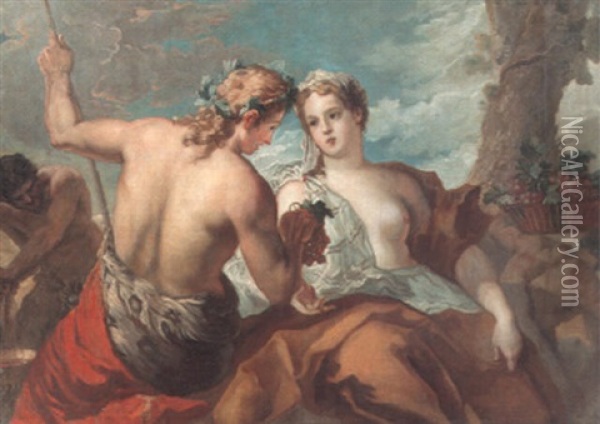 Bacchus And A Maiden At The Foot Of A Tree Oil Painting - Giovanni Antonio Pellegrini