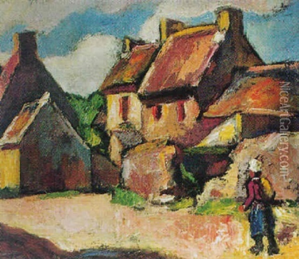 Village En Bretagne Oil Painting - Manuel Ortiz De Zarate