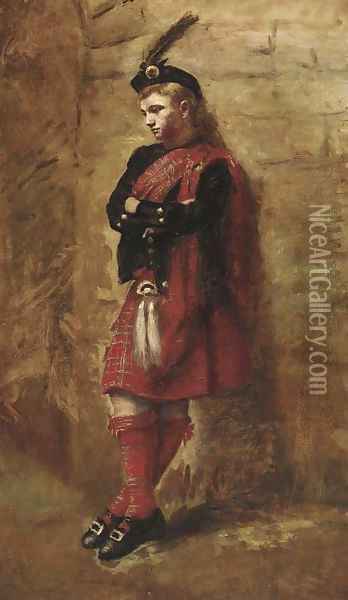 The pensive Highlander Oil Painting - John Pettie