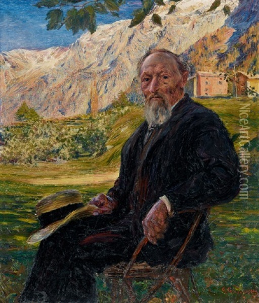 Bildnis Des Vaters
 Vor Bergeller Landschaft Mit Stampa Oil Painting - Giovanni Giacometti