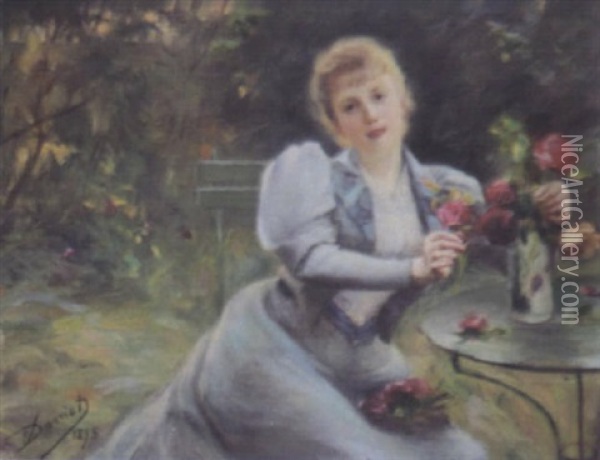 Jeune Femme Au Bouquet De Fleurs Oil Painting - Edouard Darviot