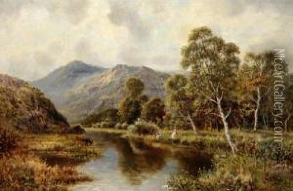 Children Fishing On A Tranquil River Oil Painting - John Horace Hooper