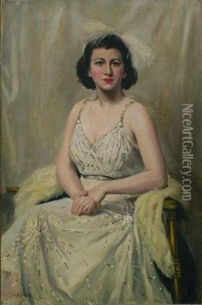 Portrait Of A Woman In White Oil Painting - Scott Clifton Carbee