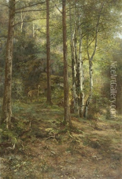 Waldlandschaft Mit Reh Oil Painting - Charles Frederic Nifenecker