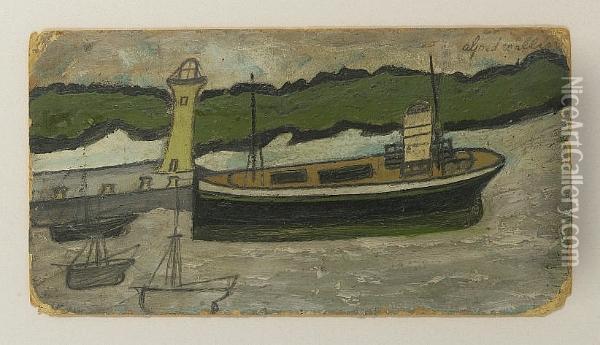 Tug And Lighthouse Oil Painting - Alfred Wallis
