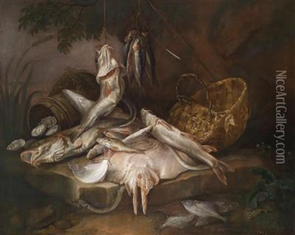 Still Life With Fish Oil Painting - Jakob Gillig