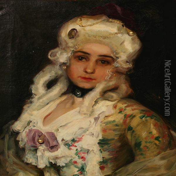 A Portrait Of The Spanish Actressmaria Ana De Jesus Guerrero Torija (1867-1928) Oil Painting - Eduardo Chicharro Y Aguera