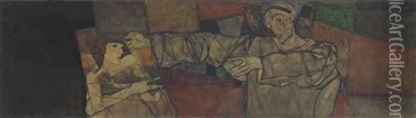 Selbstbildnis Mit Modell (fragment) Oil Painting - Egon Schiele