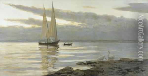 Segelboot Auf Dem Genfersee Im Morgenlicht. Oil Painting - Frederic Dufaux