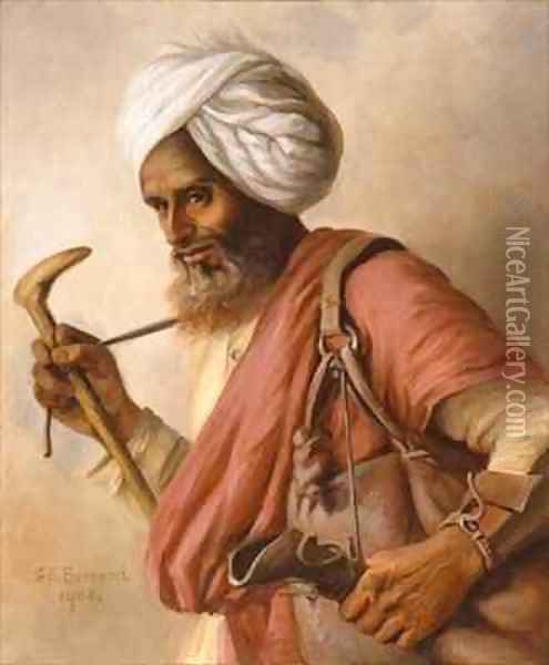 Hasan, water carrier to the artist and her husband at Simla Oil Painting - Gertrude Ellen Burrard