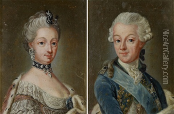 Portratt Forestallande Gustav Iii Och Sofia Magdalena (pair) (copy After Gustaf Lundberg) Oil Painting - Amalia Lindegren