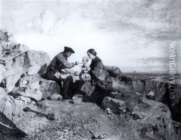 The Quarrman's Lunch, Craigleith Quarry, Edinburgh Oil Painting - William Dyce