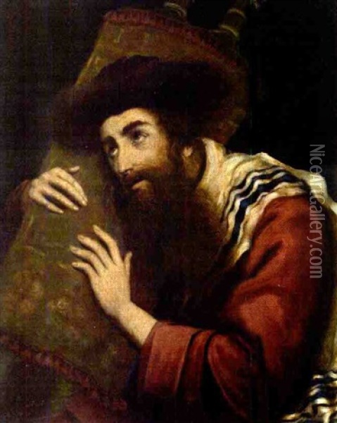 Rabbi Holding A Torah Scroll Oil Painting - Moritz Gottlieb