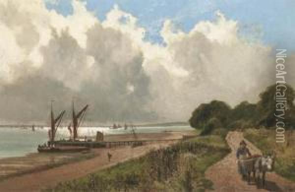 A Fisherwoman And Her Donkey On A Coastal Path Oil Painting - James Peel