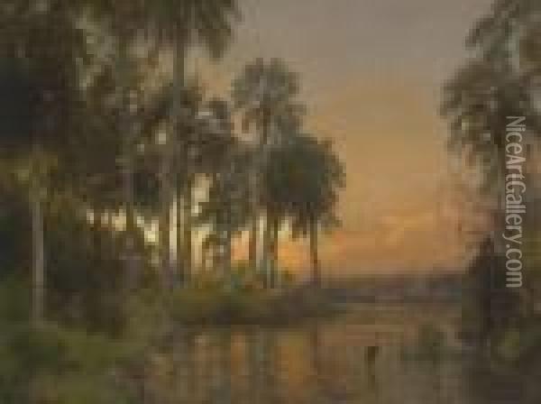 Florida Sunset Oil Painting - Herman Herzog