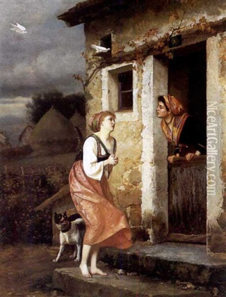 Begging For Shelter Oil Painting - Emile Pierre Metzmacher