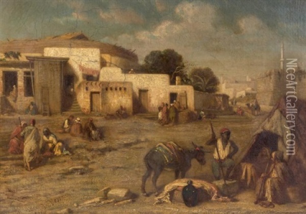 Place Animee En Algerie Oil Painting - Louis Tesson
