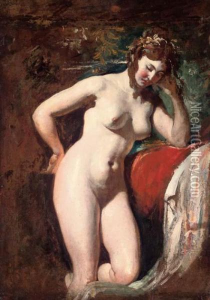 Study Of A Female Nude - Contemplation Oil Painting - William Etty