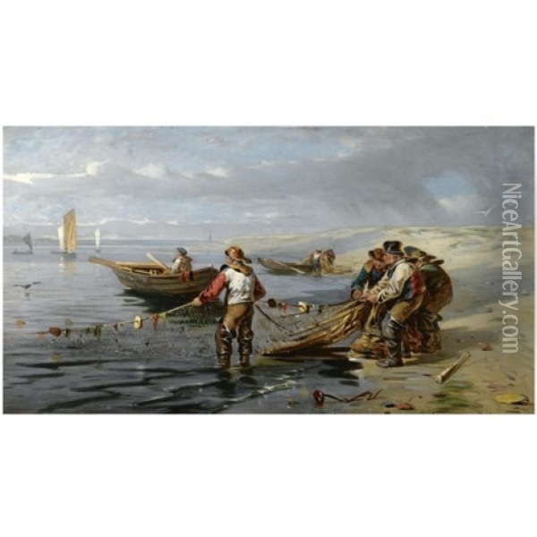 Fishermen On The Tweed Oil Painting - Robert Thorburn Ross