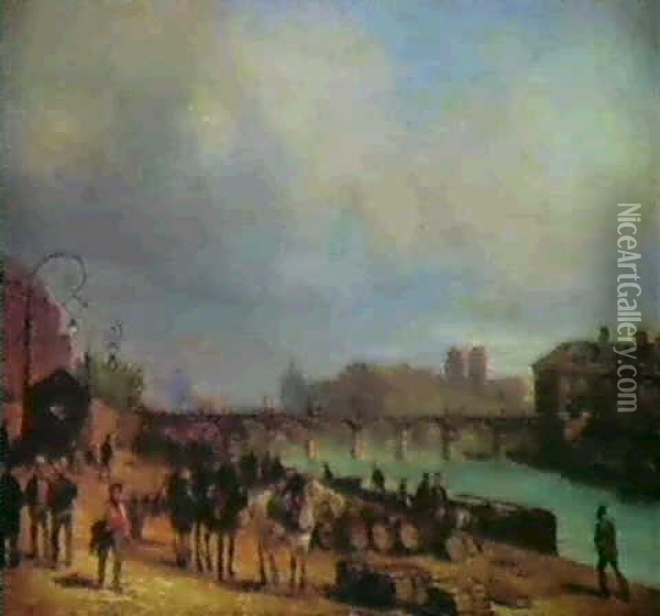 Le Quai De La Seine Devant L'institut Oil Painting - Giuseppe Canella I