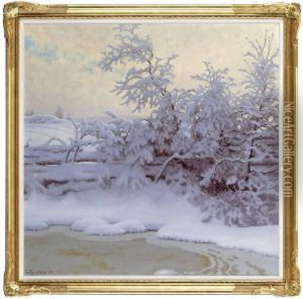 Vintermorgon Oil Painting - Gustaf Fjaestad