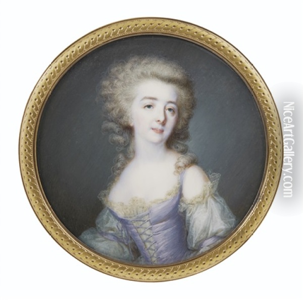 Portrait De Jeune Femme A La Robe Lilas Oil Painting - Jean Baptiste Jacques Augustin