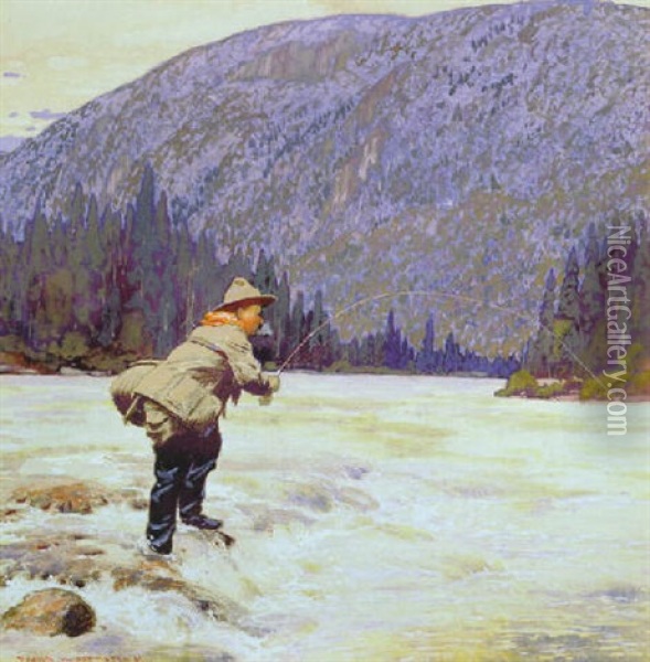 Fly Fishing Oil Painting - Francis Hans Johnston