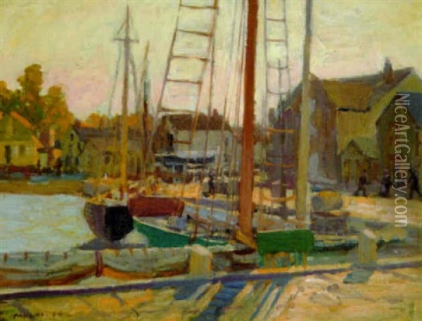 Fishing Docks Oil Painting - Frederick J. Mulhaupt
