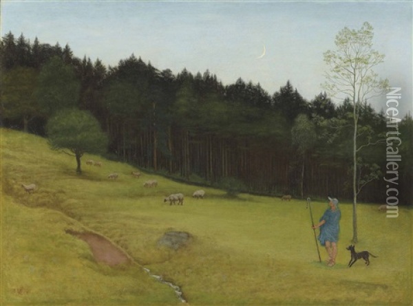 The Shepherd Oil Painting - Walter Crane