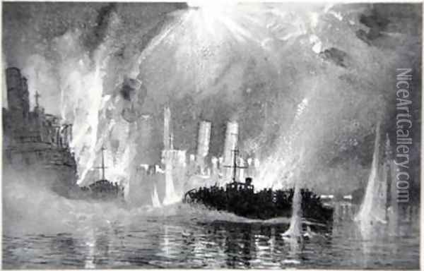 Motor Launches rescuing crews of the Blockships at Zeebrugge Oil Painting - Donald Maxwell