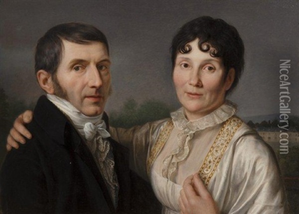 Autoportrait Avec Sa Femme, Marie-elie Vial Oil Painting - Nicolas-Anne de Beauchesne